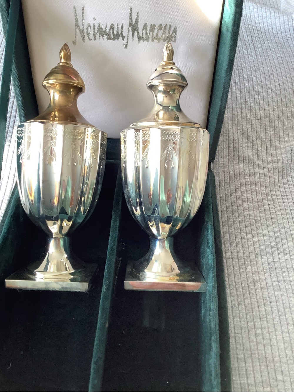 Vintage Godinger Silver Art Co. Neiman Marcus Silver-plated set w/ velvet Box.